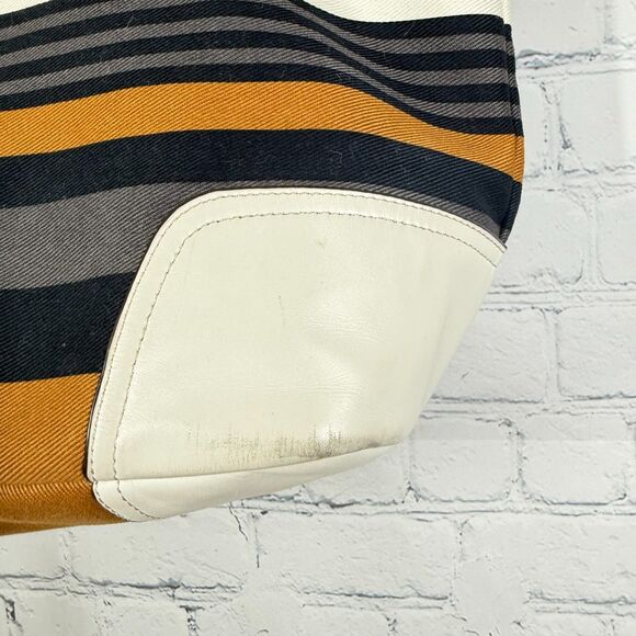 Coach Stripe Canvas Leather Trim Tote Bag Satchel Shoulder Bag Large Academia - Picture 11 of 16